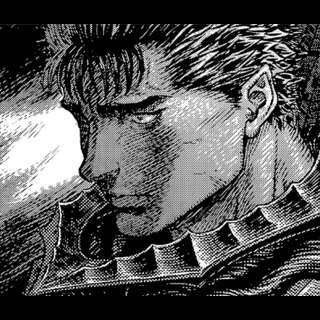 Guts from Berserk, looking solemnly