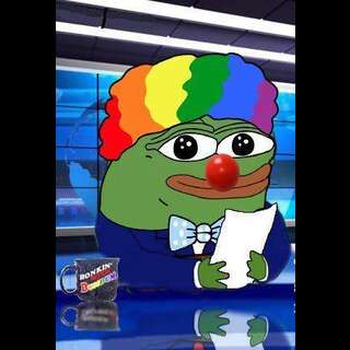 The honkler holding papers, sitting behind a news desk.