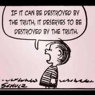 Linus from Snoopy. Caption: If it can be destroyed by the truth, it deserves to be destroyed by the truth.